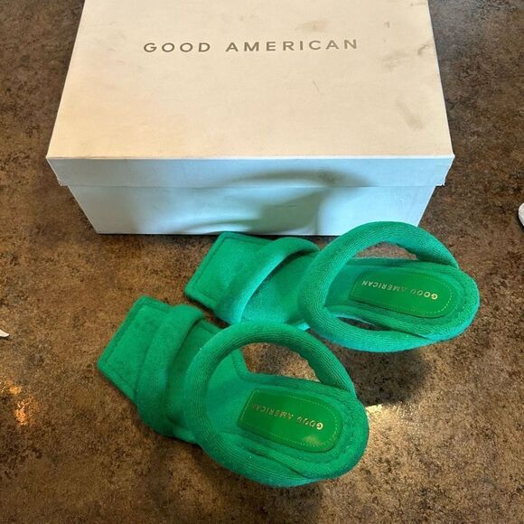 NWT Size 7.5 Good American Green Terry Cloth Heels - Picture 11 of 13